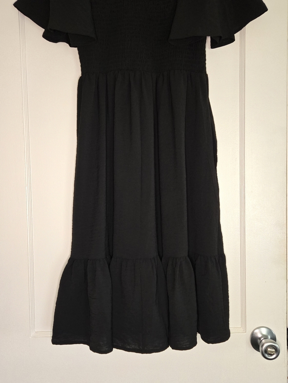 Black Smocked Midi Dress Women's Large Sleeveless Stretch Casual Summer Dress - Picture 8 of 11